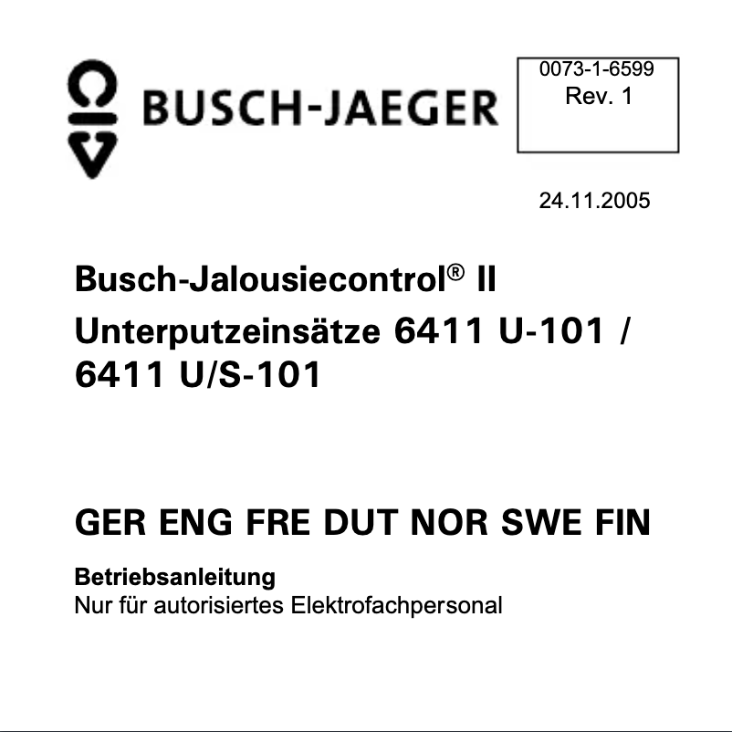 Page 1 de la notice Manuel utilisateur Busch-Jaeger 6411 U-101