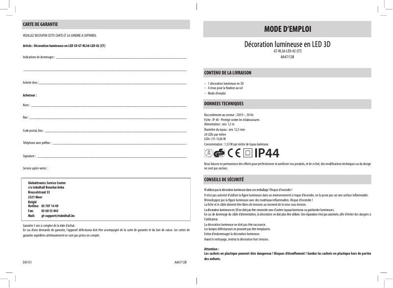 Page 1 de la notice Manuel utilisateur GlobalTronics GT-RL3d-LED-02