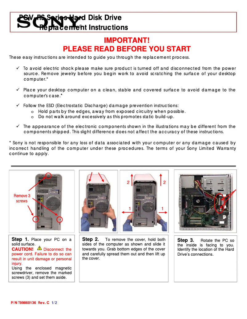 Page 1 de la notice Manuel utilisateur Sony Vaio PCV-RS101V