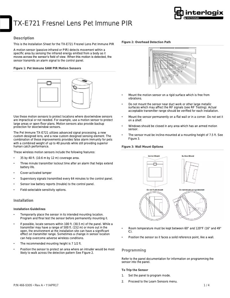 Page 1 de la notice Manuel utilisateur Interlogix TX-E721