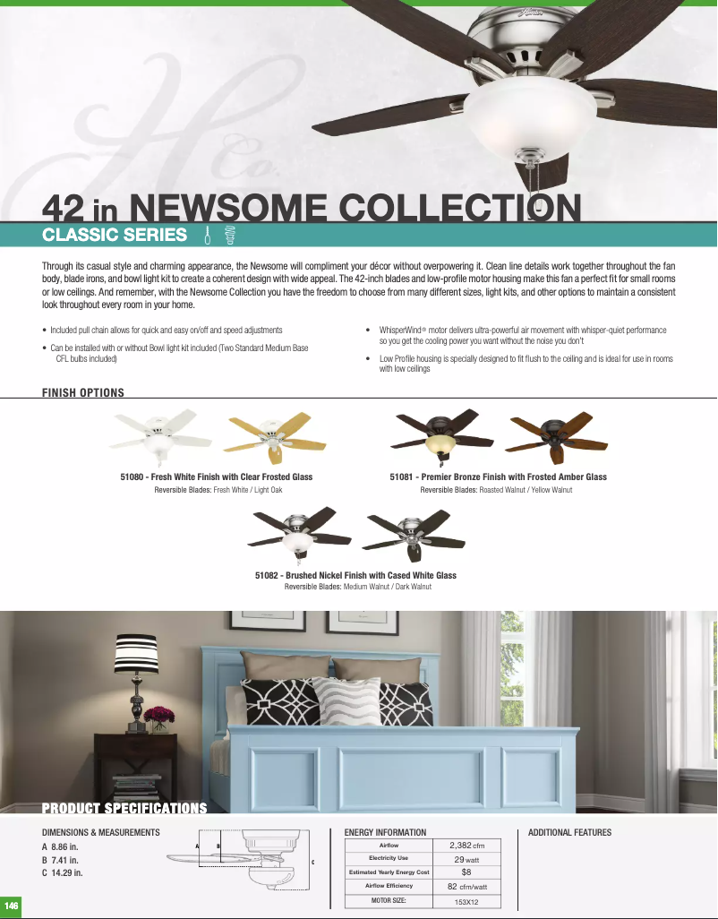 Page 1 de la notice Fiche technique Hunter Newsome 51082