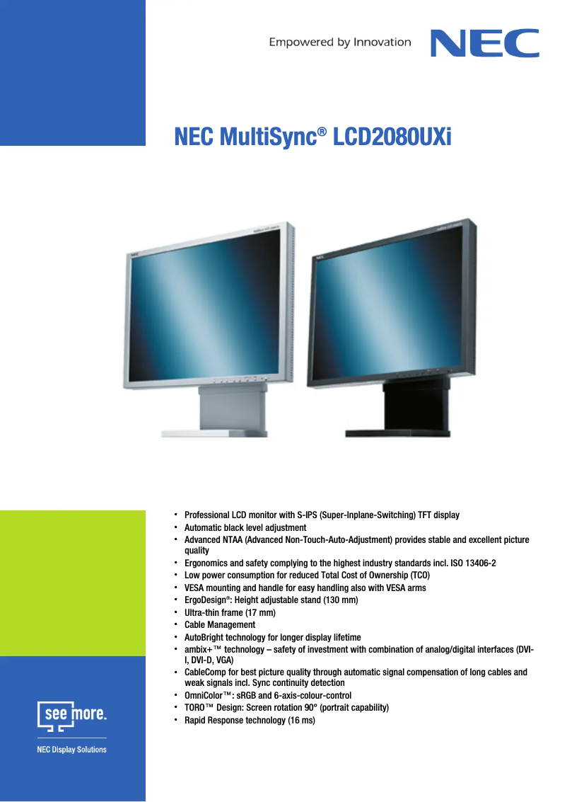 Imagen de la primera página del manual del dispositivo MultiSync LCD2080UXi