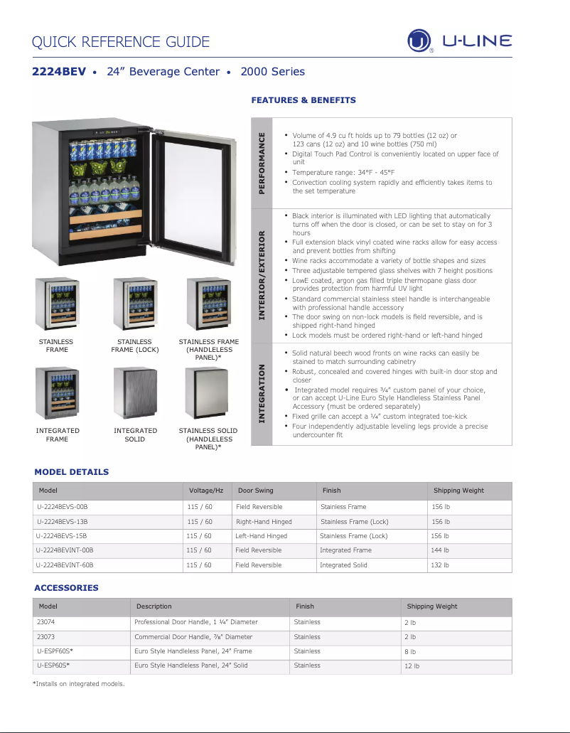 Page n°1 - Fiche technique U-Line U-2224BEVS-00B