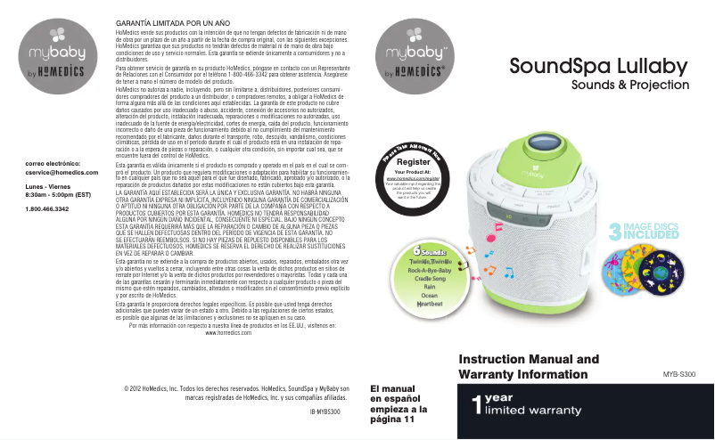 Page 1 de la notice Manuel utilisateur Homedics SoundSpa Lullaby MYB-S300
