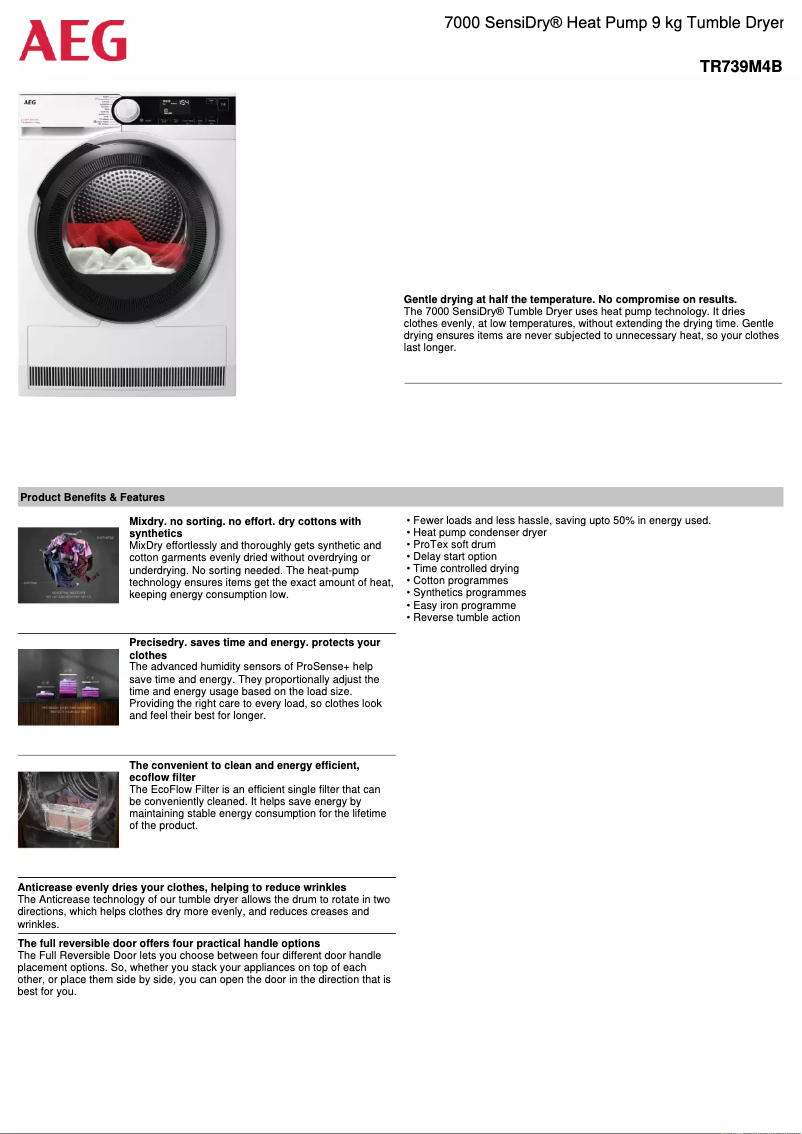 Página 1 del manual Ficha técnica AEG TR739M4B