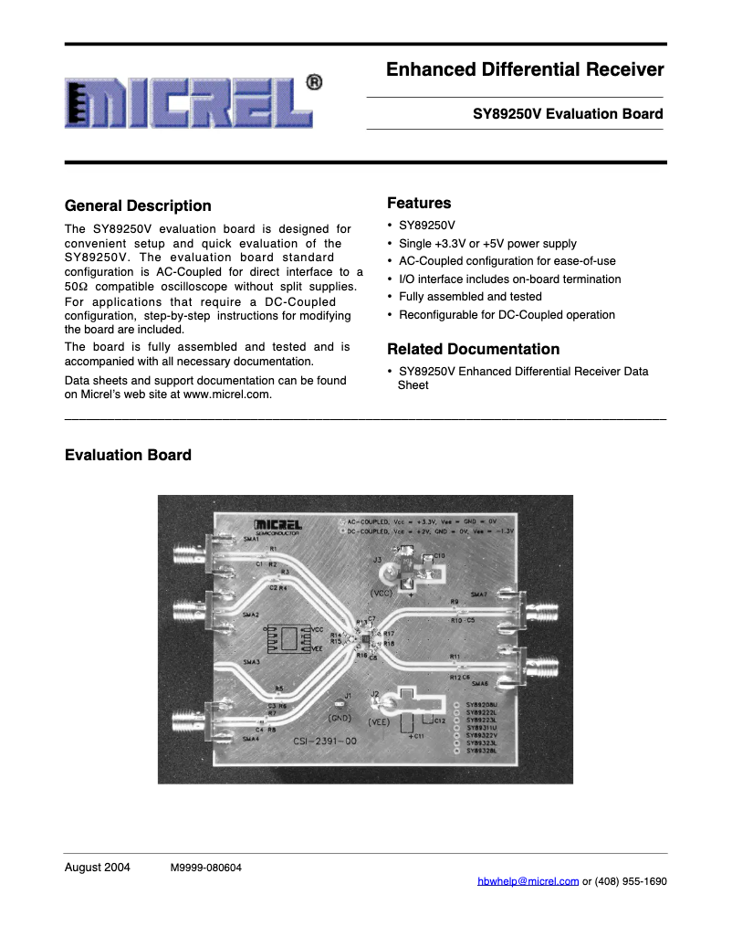 Page 1 de la notice Manuel utilisateur Microchip SY89250V