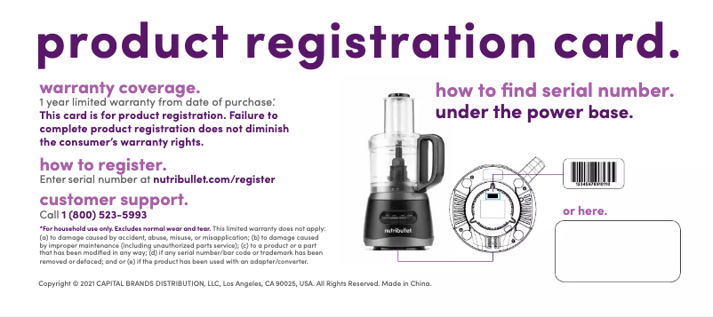 Page n°1 - Informations de garantie NutriBullet Food Processor 7