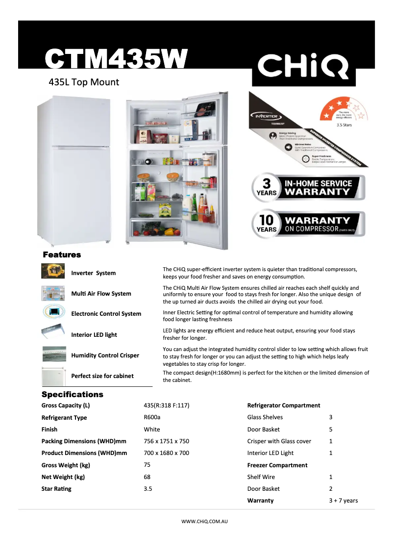 Page 1 de la notice Fiche technique CHiQ CTM435W