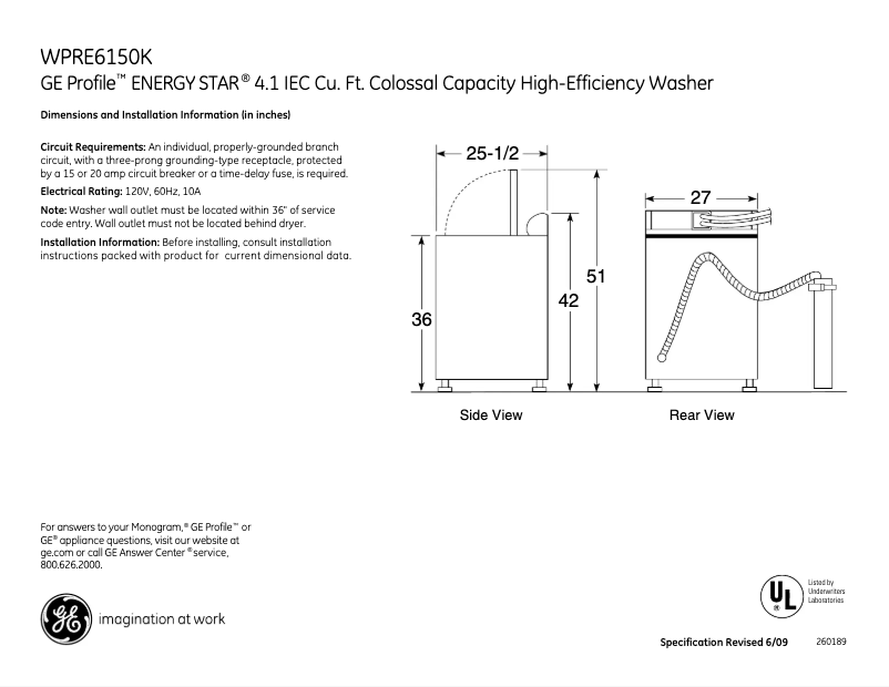 Image de la première page du manuel de l'appareil WPRE6150KWT