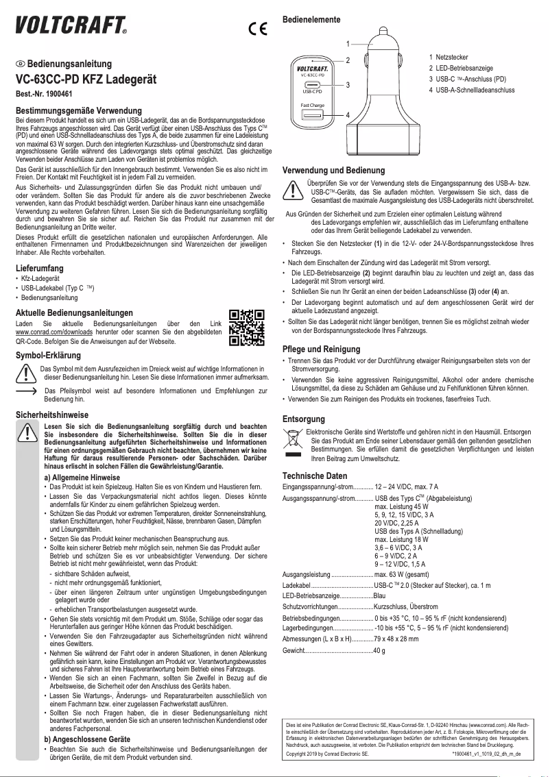 Page 1 de la notice Manuel utilisateur Voltcraft CAS-63