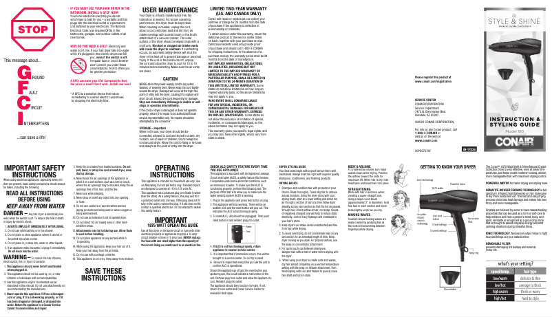 Page 1 de la notice Manuel utilisateur Conair 190