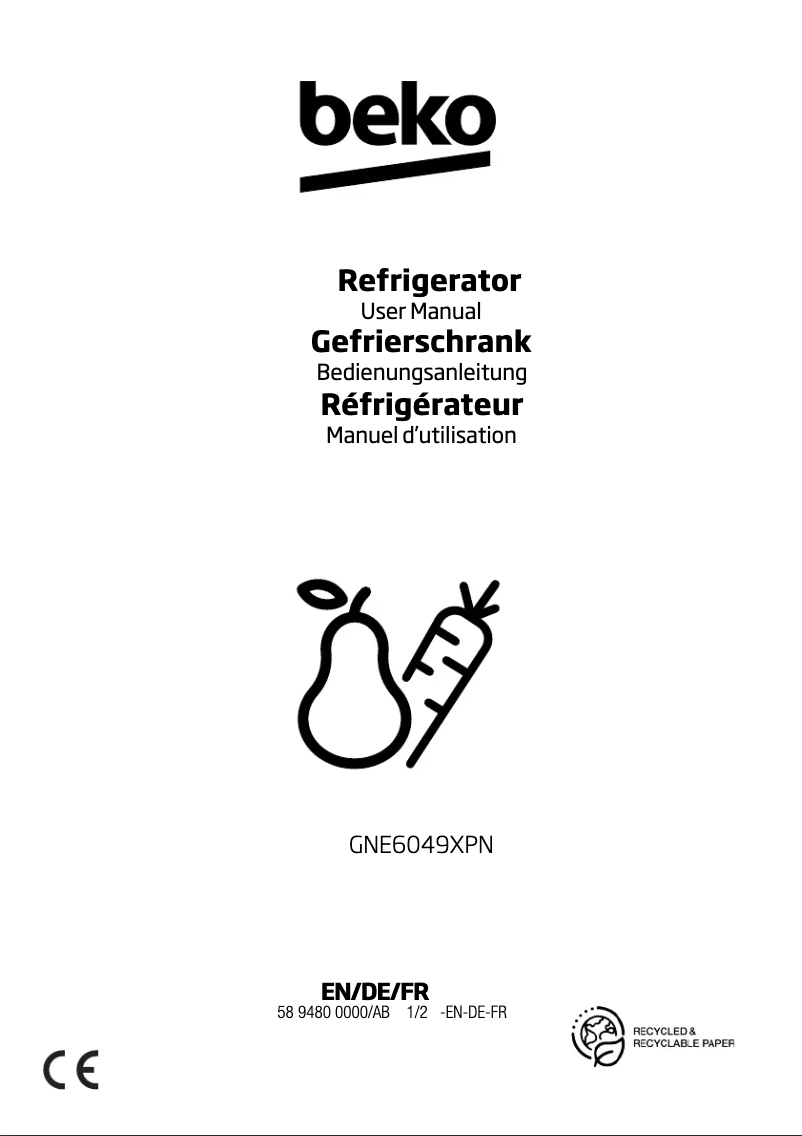 Page 1 de la notice Manuel utilisateur Beko GNE6049XPN