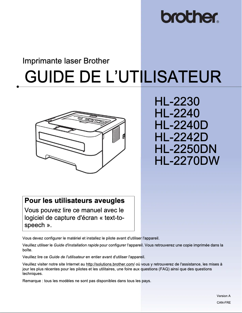 Page 1 de la notice Manuel utilisateur Brother HL-2230