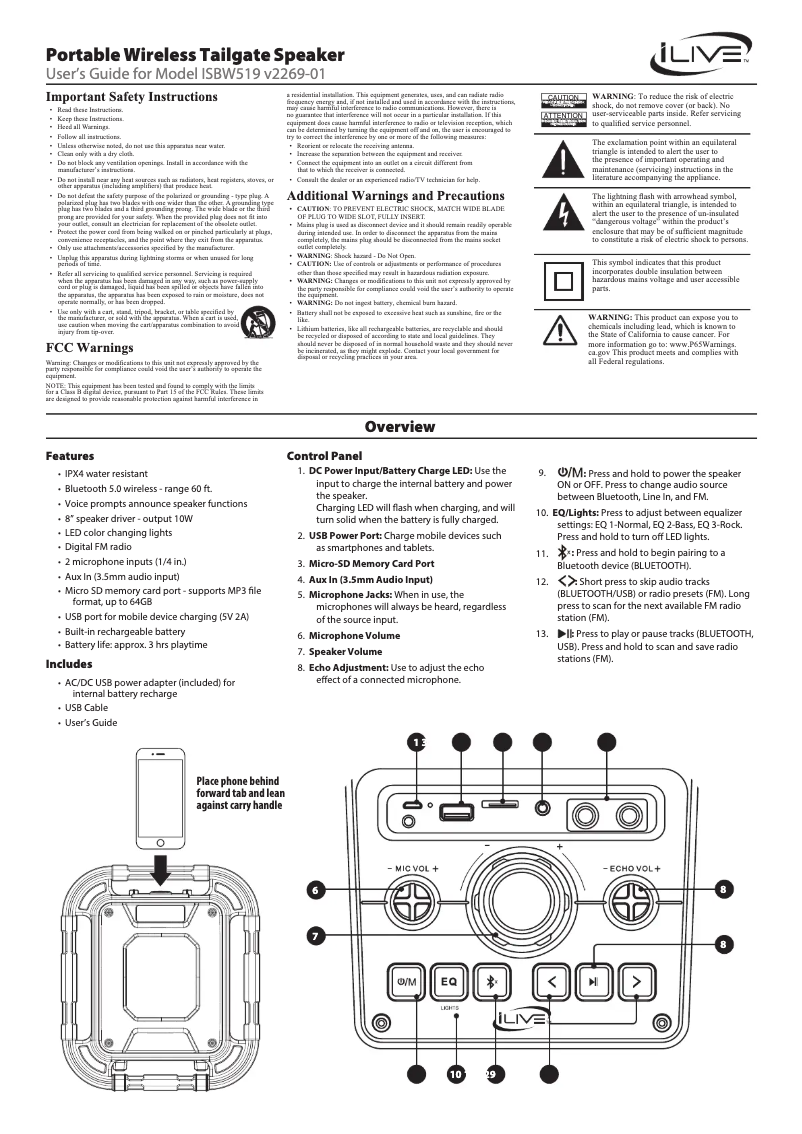 Page 1 de la notice Manuel utilisateur iLive ISBW519