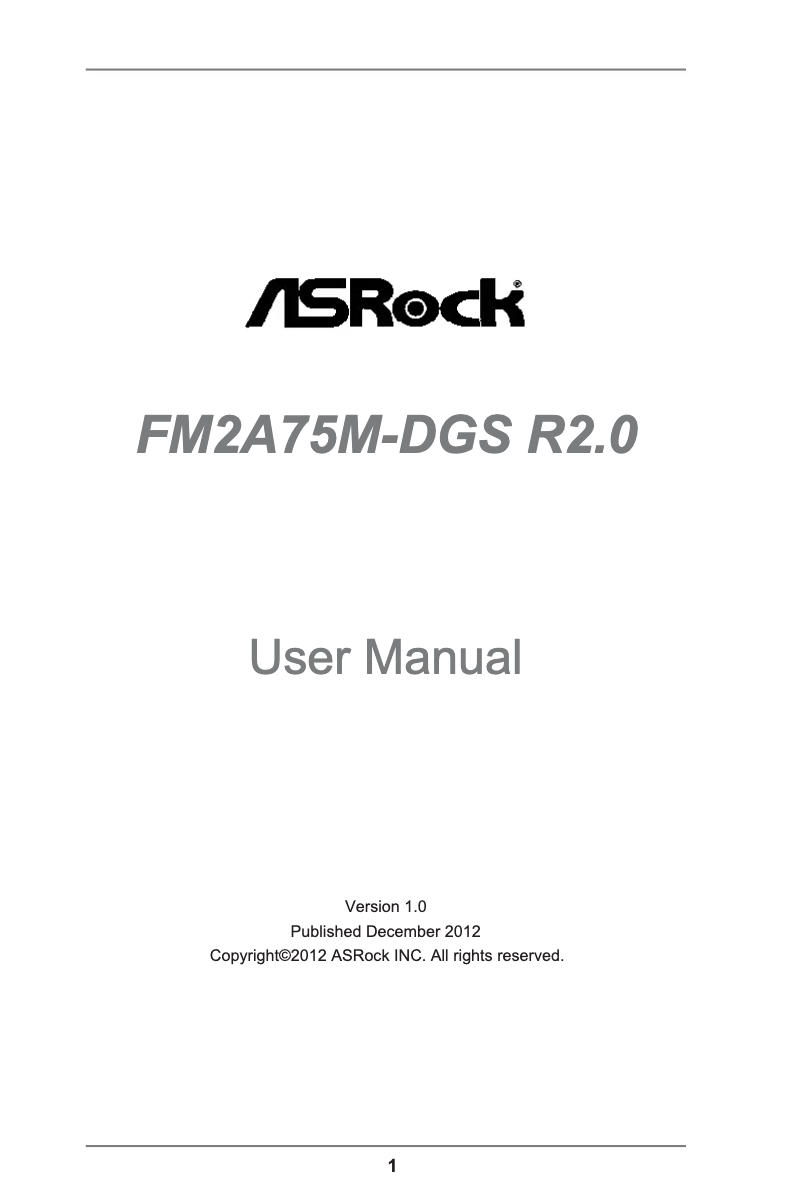 Page n°1 - Manuel utilisateur Asrock FM2A75M-DGS R2.0