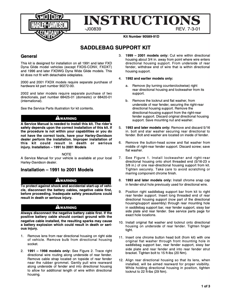 Página 1 del manual Manual de usuario Harley-Davidson J00839 (2001)