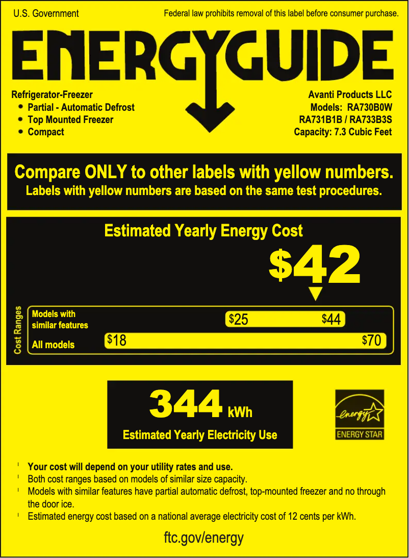 Page 1 de la notice Label énergétique Avanti RA733B3S