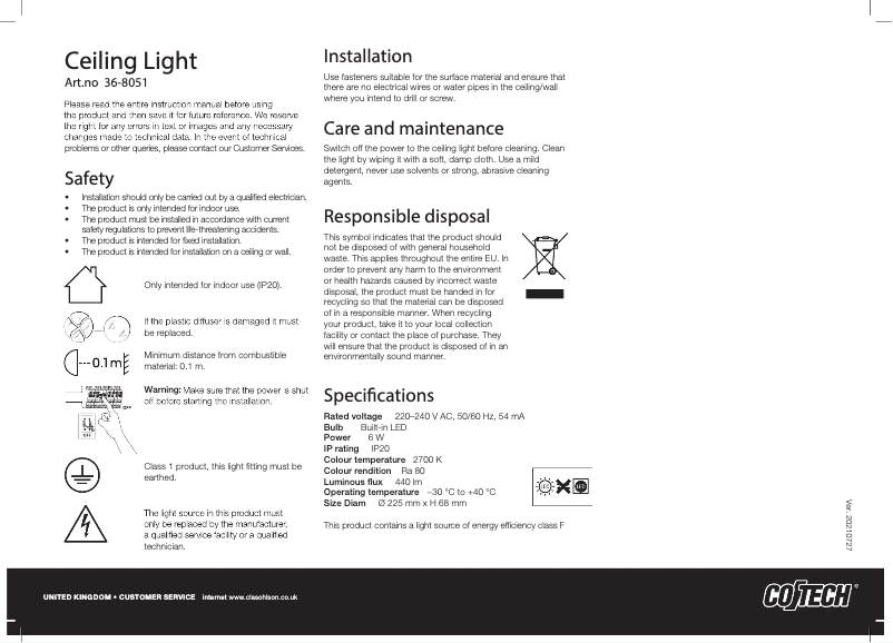 Page 1 of the manual User Manual Cotech 36-8051