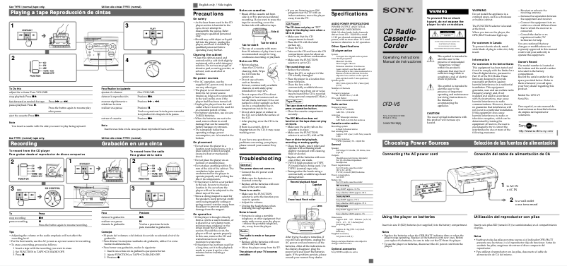 Página 1 del manual Manual de usuario Sony CFD-V5
