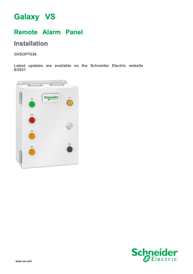 Page 1 de la notice Manuel utilisateur APC Galaxy VS GVSOPT036