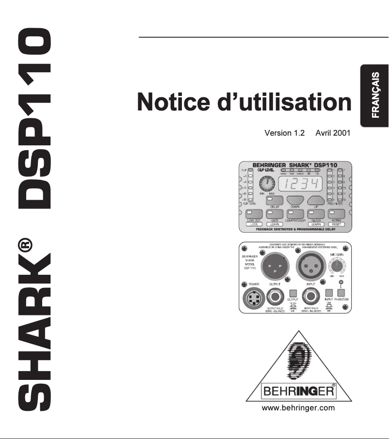 Page 1 de la notice Manuel utilisateur Behringer Shark DSP1100