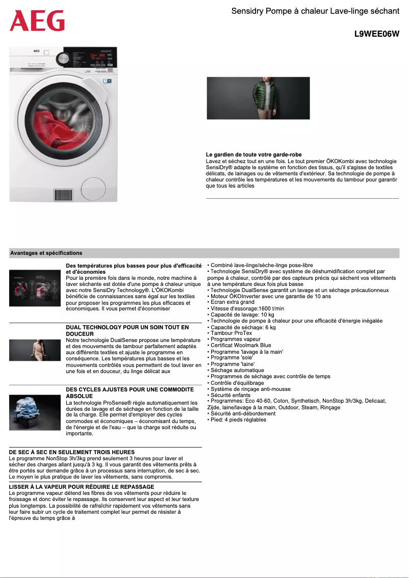 Página 1 del manual Ficha técnica AEG L9WEE06W