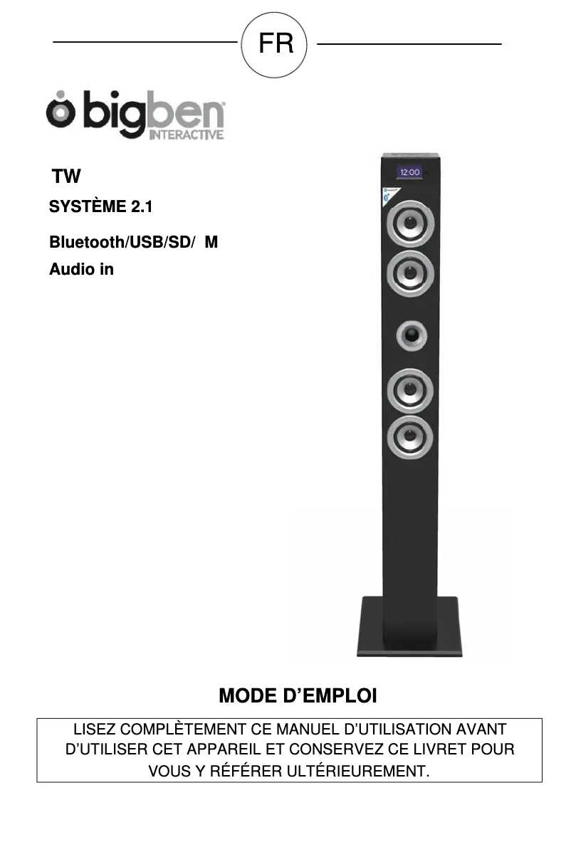 Page 1 de la notice Manuel utilisateur Bigben TW9