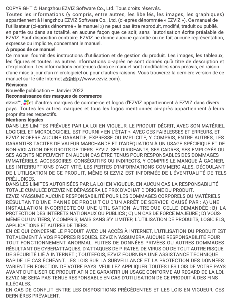 Page 1 de la notice Manuel utilisateur EZVIZ W3R