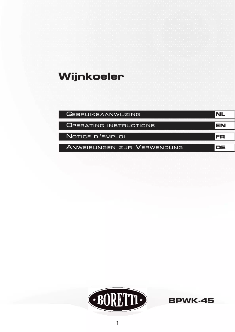 Page 1 de la notice Manuel utilisateur Boretti BPWK45
