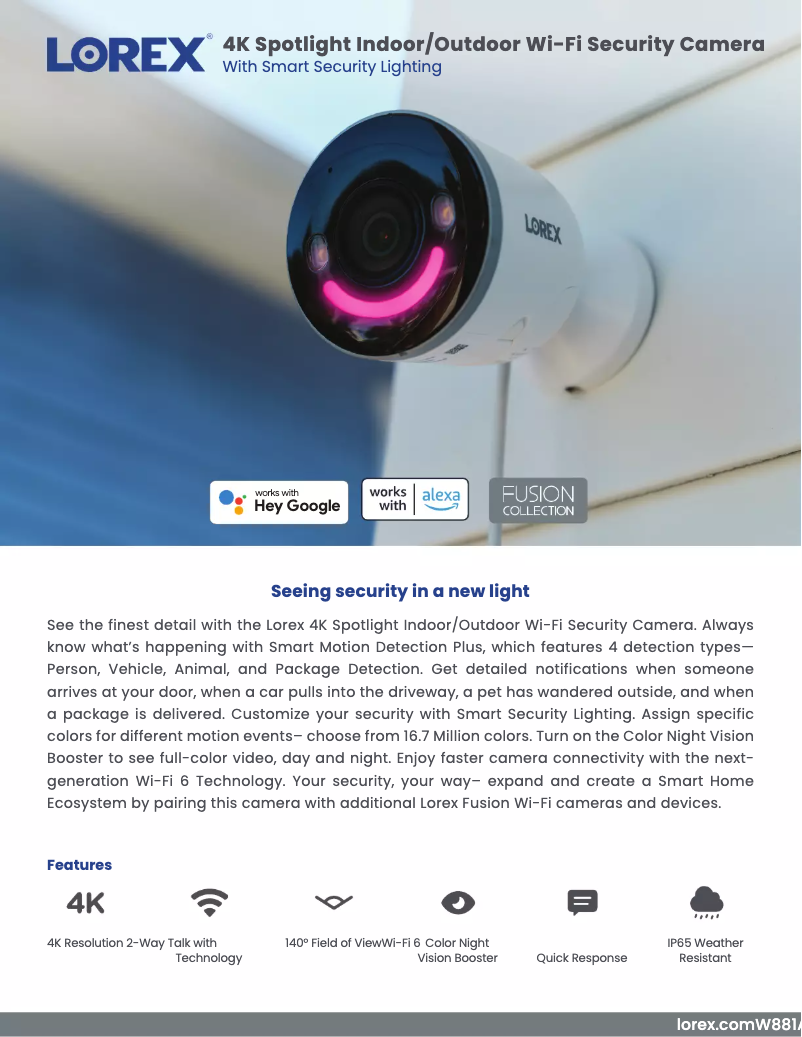 Page 1 de la notice Fiche technique Lorex W881AAD-E