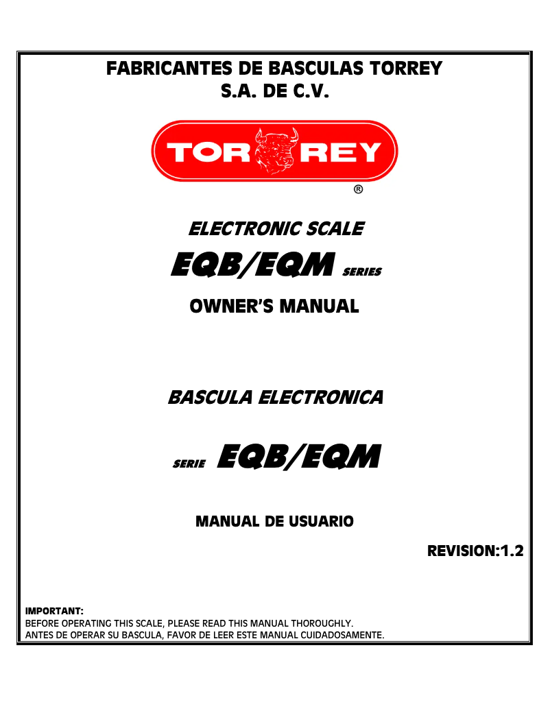Page 1 de la notice Manuel utilisateur Tor Rey EQB-50/100