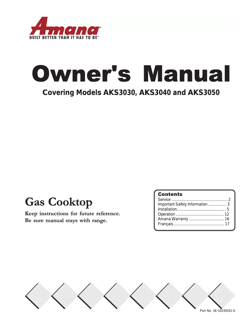 Page n°1 - Manuel utilisateur Amana AKS3050SS