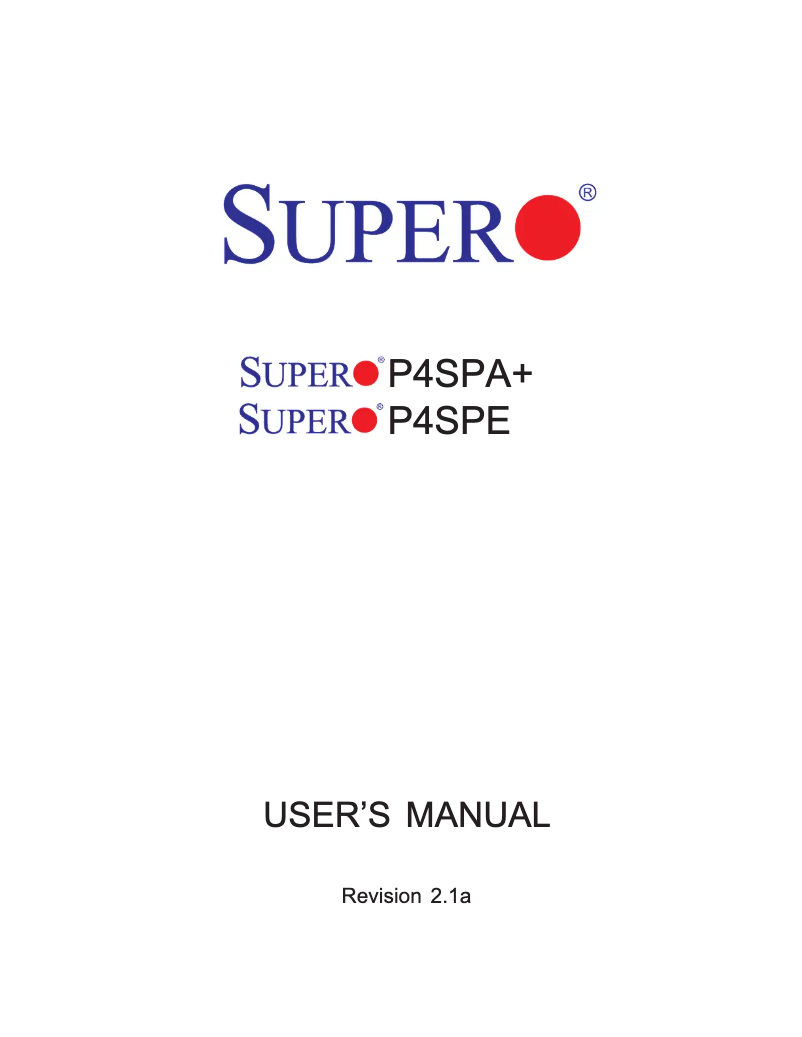 Page 1 de la notice Manuel utilisateur Supermicro P4SPA+