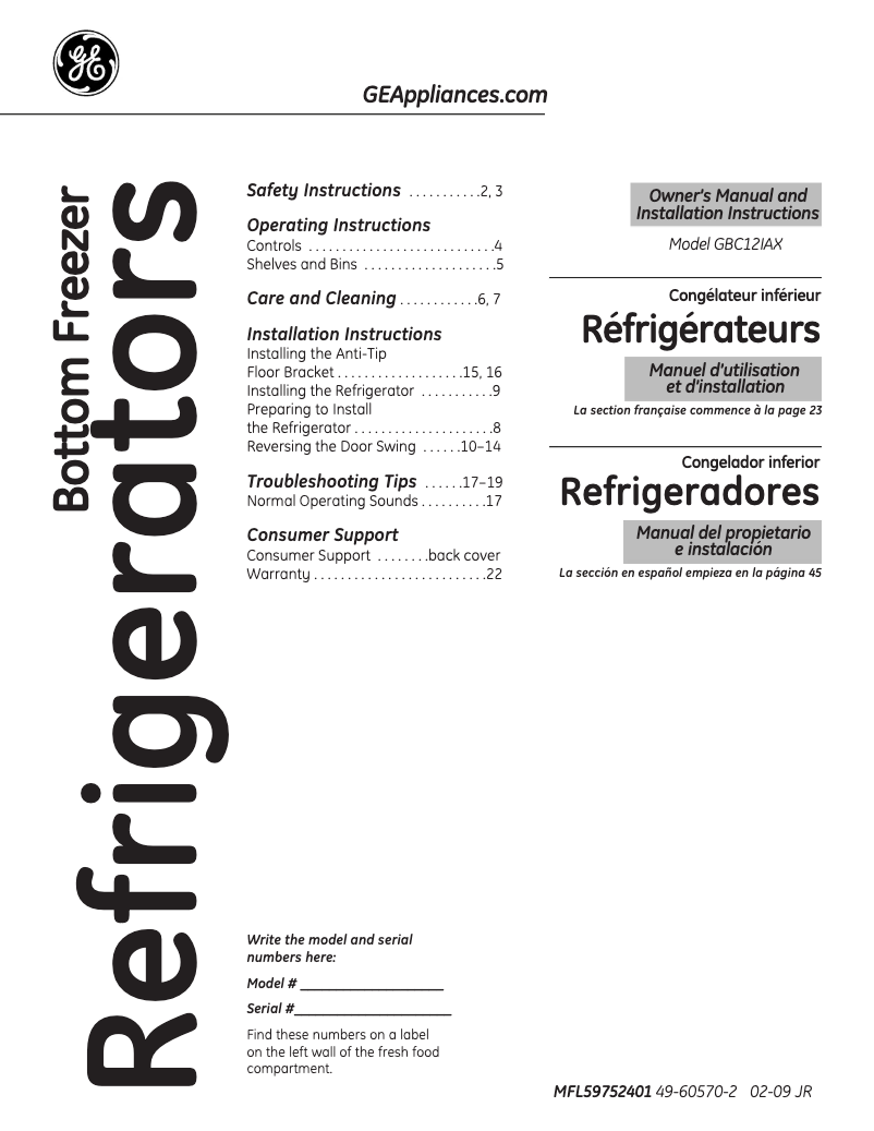 Página 1 del manual Guía de instalación GE GBC12IAXLSS