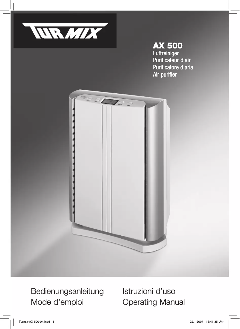 Image de la première page du manuel de l'appareil Luftreiniger AX 500