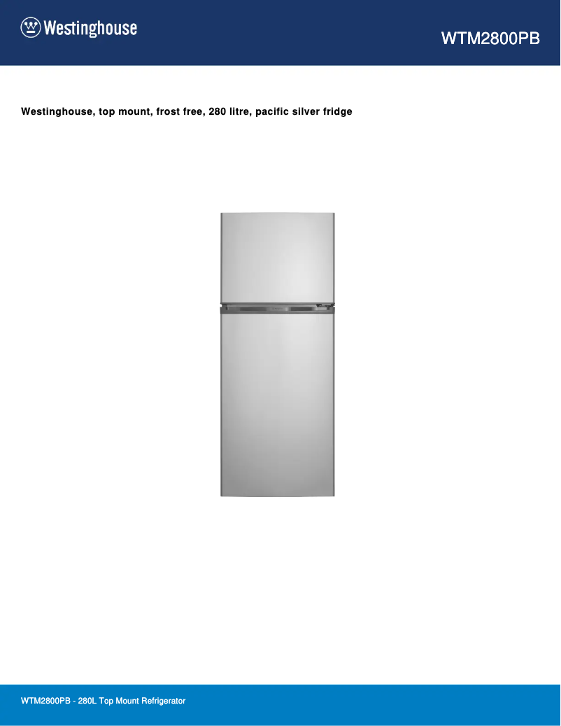 Page 1 de la notice Fiche technique Westinghouse WTM2800PB