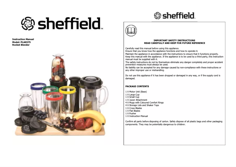 Page 1 de la notice Manuel utilisateur Sheffield PLA0375