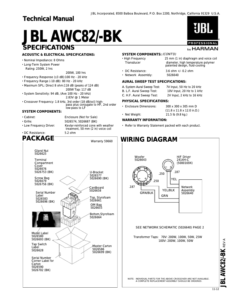 Page 1 de la notice Brochure JBL AWC82