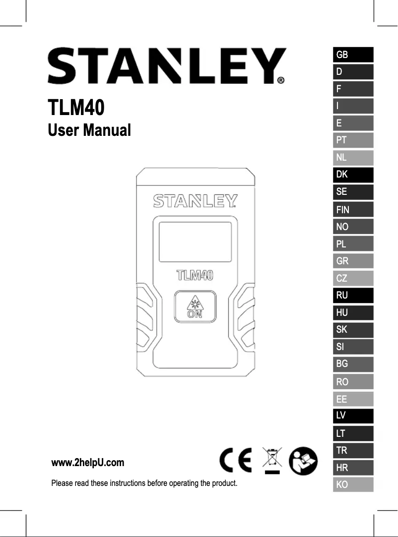 Page 1 de la notice Manuel utilisateur Stanley TLM40