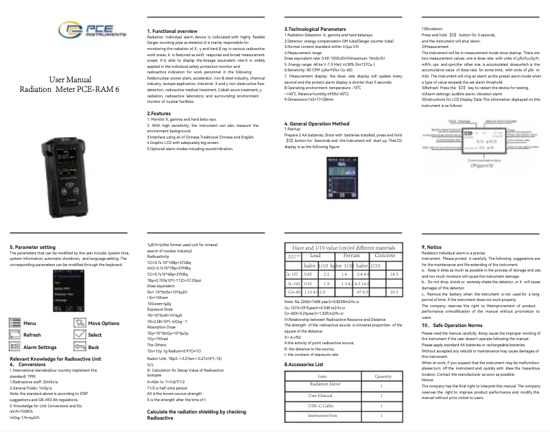Page 1 de la notice Manuel utilisateur PCE Instruments PCE-RAM 6