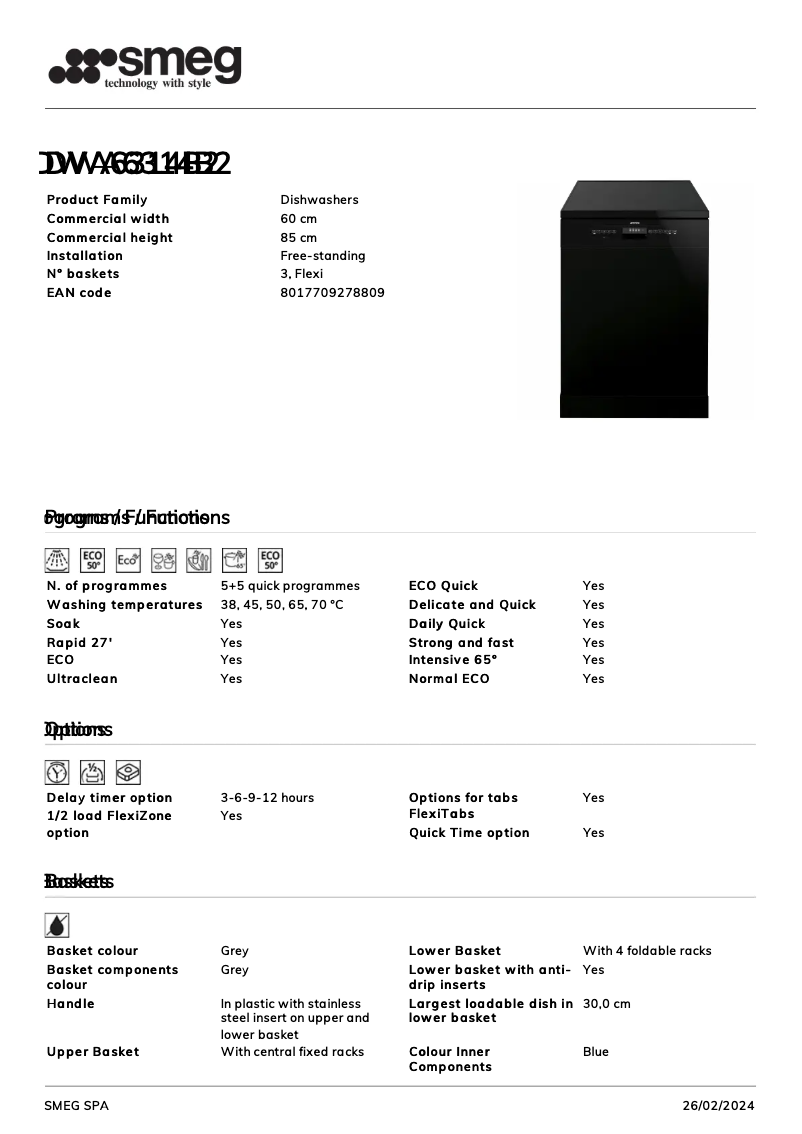 Page n°1 - Fiche technique Smeg DWA6314B2