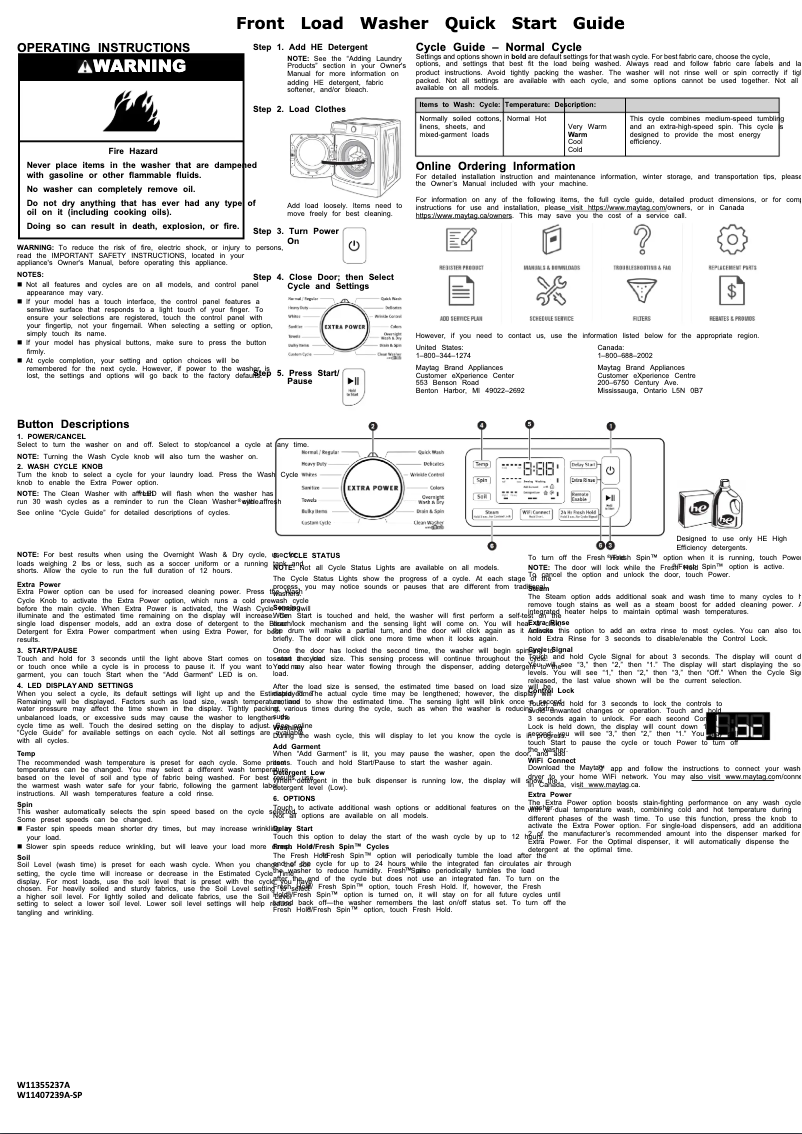 Page n°1 - Guide de démarrage rapide Maytag MHW6630HW