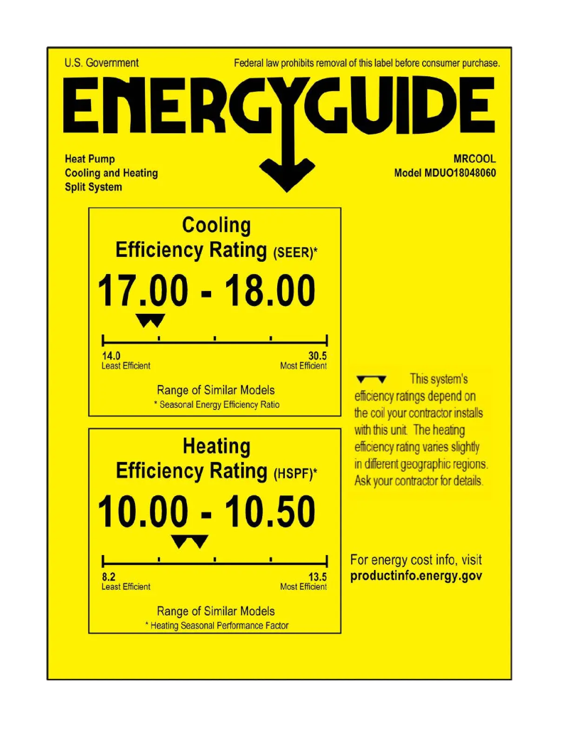 Page n°1 - Label énergétique MRCOOL MDUO18048060