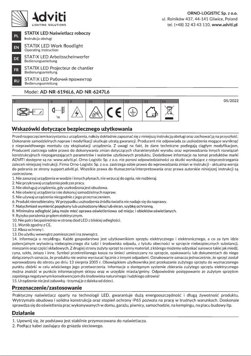 Page n°1 - Manuel utilisateur Adviti AD-NR-6196L6