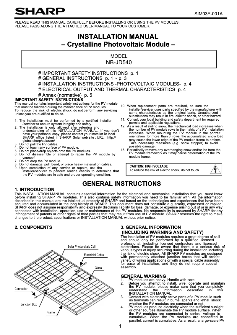 Page 1 de la notice Manuel utilisateur Sharp NBJD540