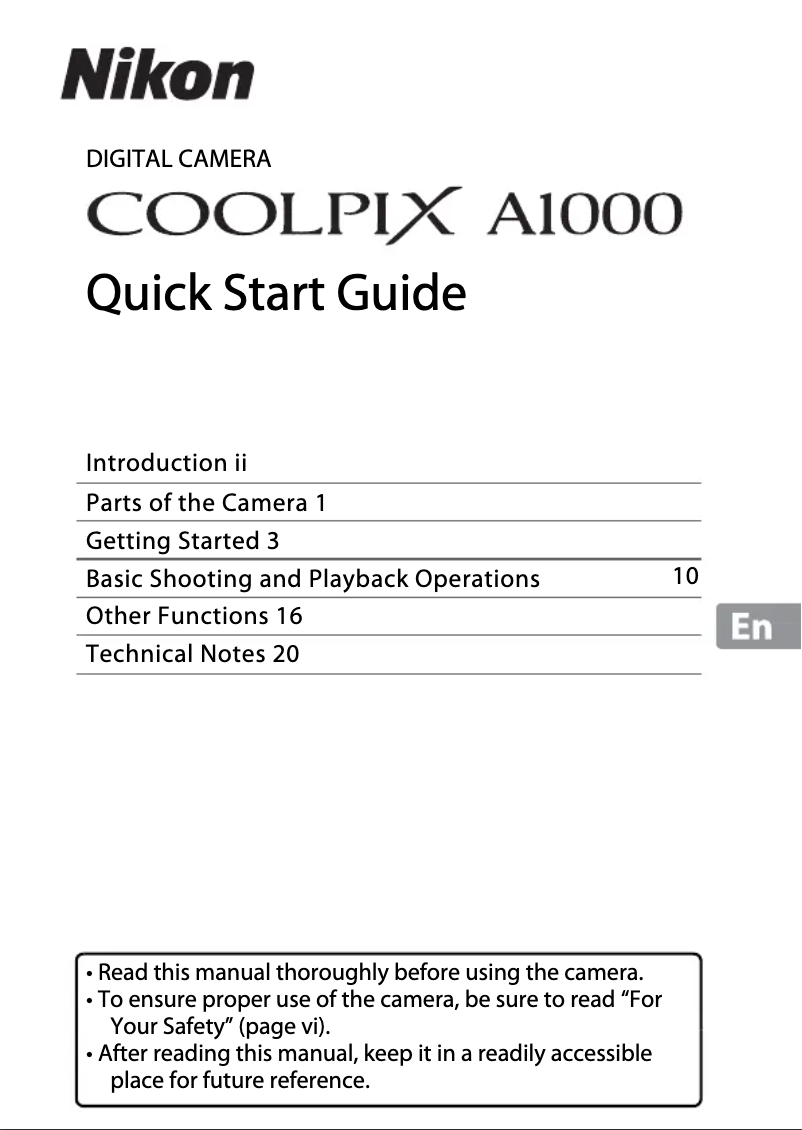 Image de la première page du manuel de l'appareil Coolpix A1000