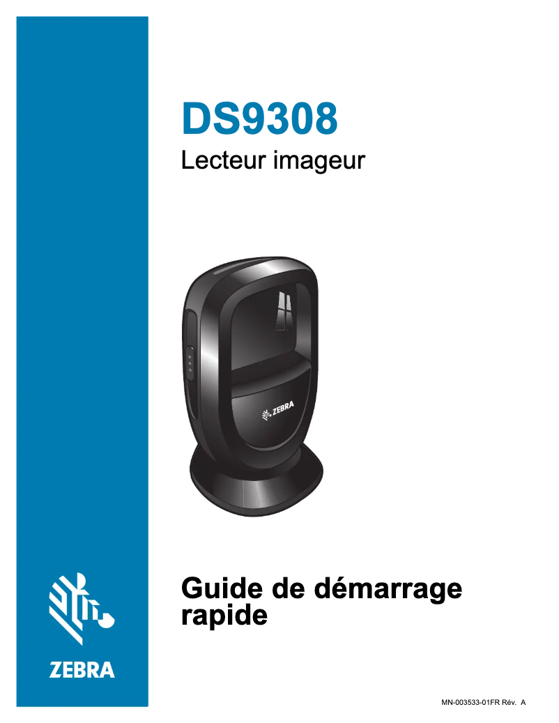 Page 1 de la notice Guide de démarrage rapide Zebra DS9308