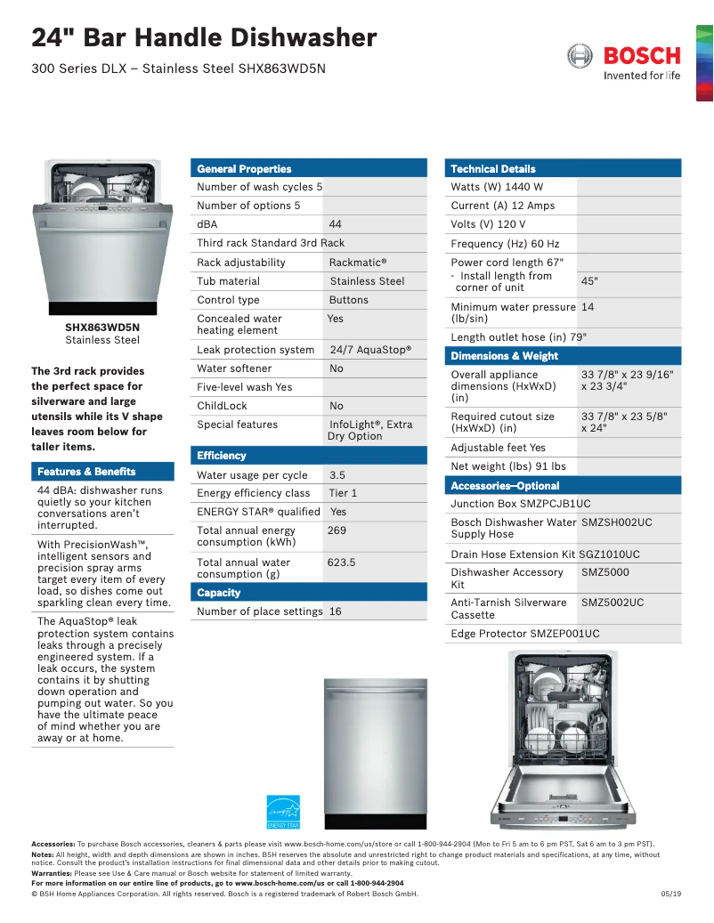 Página 1 del manual Ficha técnica Bosch SHX863WD5N