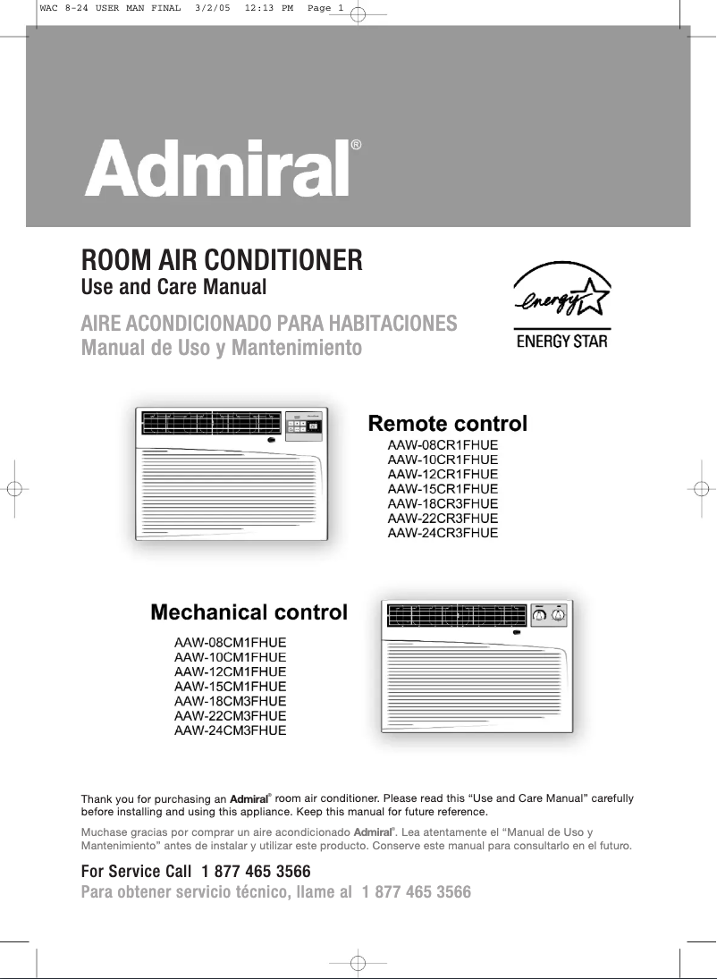 Page 1 de la notice Manuel utilisateur Admiral AAW-24CM3FHUE