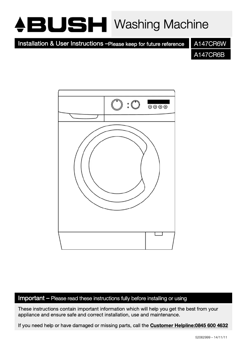 Page 1 de la notice Manuel utilisateur Bush A147CR6B